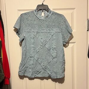 High Neck Lacy Short Sleeve Blouse - Size L